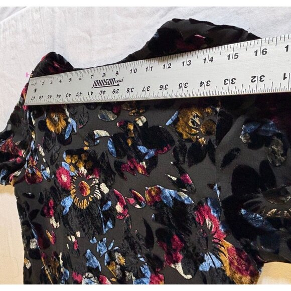 Mevisto Womens Black Multicolor Burnout Velvet Floral Long Sleeve Shift Dress - Picture 4 of 9